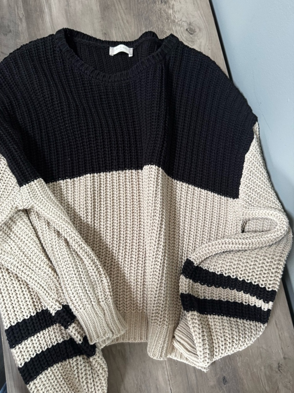 Altar'd State Black & Beige Colorblock Crew Sweater - Picture 3 of 8